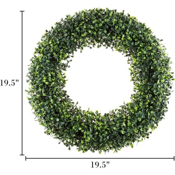 Pure Garden 19.5-Inch Boxwood Wreath - Round UV Resistant Artificial Spring - Picture 4 of 7